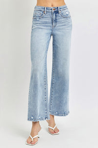 RISEN Tummy Control Blue Washed Denim Cropped Wide Leg Jeans