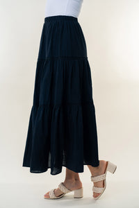 White Birch Black Tiered Maxi Skirt