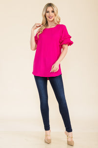 Celeste Double Ruffle Sleeve Textured Top