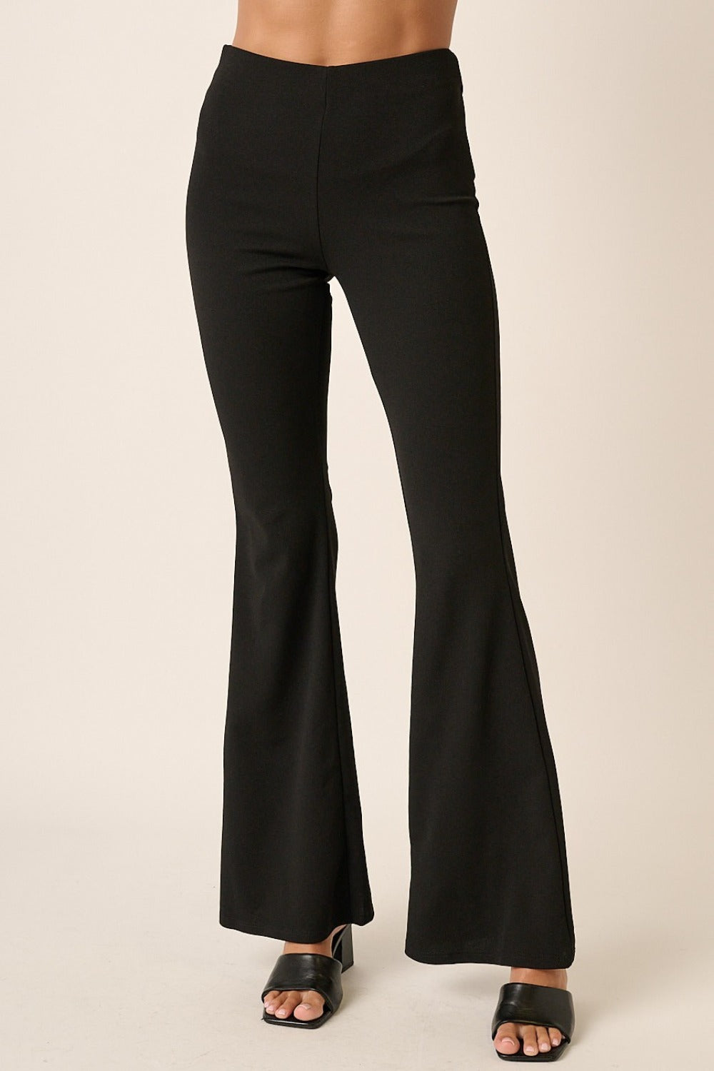 Mittoshop Black Crepe Knit Elastic Waist Flare Leg Pants