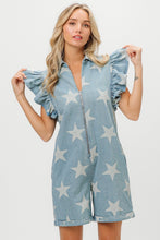 Load image into Gallery viewer, BiBi Star Half Zip Denim Romper
