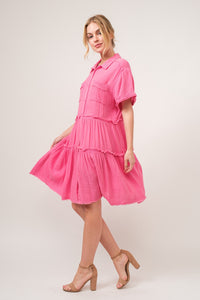 And The Why Colorblock Washed Raw Edge Tiered Dress