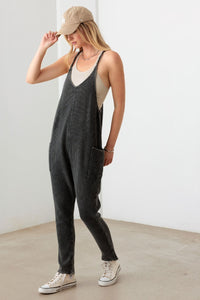 Le Lis Charcoal Waffle Knit Jumpsuit