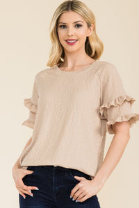 Celeste Double Ruffle Sleeve Textured Top