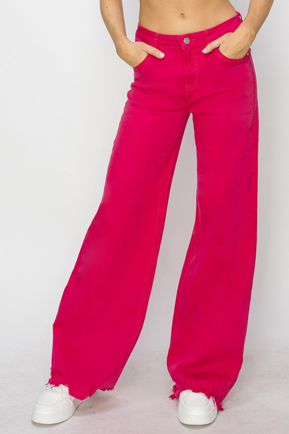 RISEN High Rise Wide Leg Red Denim Jeans