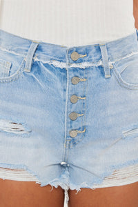 Kancan Distressed Button Fly Blue Denim Jean Shorts