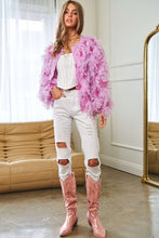 Carregar imagem no visualizador da galeria, Davi &amp; Dani Pink Fluffy Tiered Ruffled Long Sleeve Party Jacket
