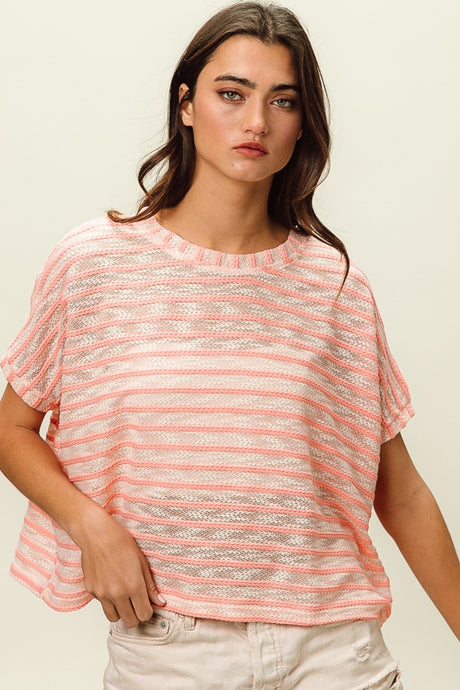 BiBi Braid Striped Oversized Relaxed Fit Top