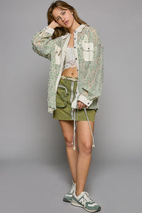 POL Floral Fabric Contrast Button Down Oversized Shirt