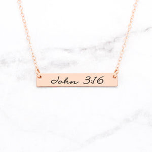 John 3:16 Necklace Personalized Quote Bar Necklace