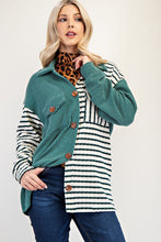 Carregar imagem no visualizador da galeria, Celeste Turquoise Striped Button Up Dropped Shoulder Shacket
