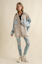 Load image into Gallery viewer, Sweet Generis Fringe Hem Tweed Mixed Denim Jacket
