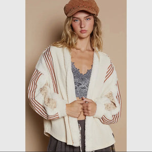 POL Open Front Waffle Knit Fleece Mix Cardigan