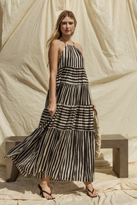 Gilli Sleeveless Mixed Striped Maxi Tiered Dress