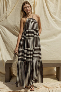 Gilli Sleeveless Mixed Striped Maxi Tiered Dress