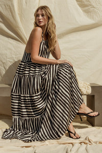 Gilli Sleeveless Mixed Striped Maxi Tiered Dress