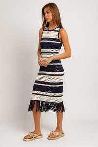 Sleeveless Crochet Effect Sweater Dress