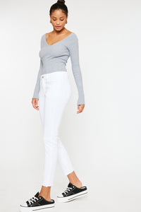 Kancan Mid Rise White Denim Skinny Jeans