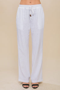 Linen Drawstring Waist Long Pants with Pockets