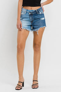 Vervet by Flying Monkey Super High Waisted Two Tone Blue Denim Jean Shorts