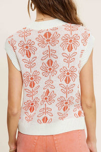 La Miel Flower Pattern Sleeveless Knit Sweater Vest Top