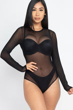 Cargar imagen en el visor de la galería, Capella Black Mesh Sheer Long Sleeve Bodysuit
