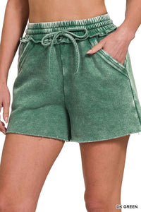 Zenana Washed Raw Hem Shorts