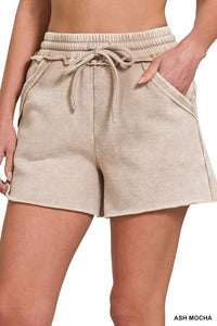 Zenana Washed Raw Hem Shorts