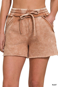 Zenana Washed Raw Hem Shorts