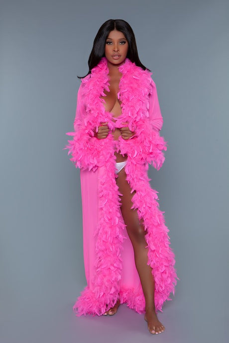 BE WICKED Glamour Boa Feather Trim Robe