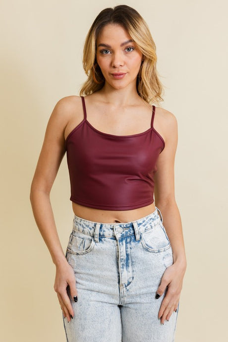 Leto Strappy Vegan Leather Cropped Cami Top