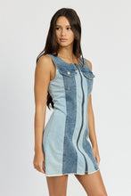 Load image into Gallery viewer, Emory Park Color Block Blue Denim Mini Dress
