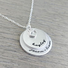 Ladda upp bild till gallerivisning, Personalized Necklace With Two Disc &amp; Heart Charm
