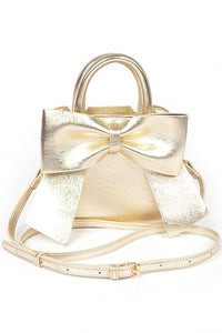 LYB Exclusive Holiday Metallic Bow Tie Top Handle Crossbody Bag