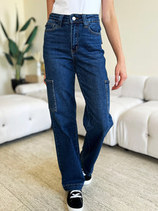 Judy Blue High Waist Straight Leg Blue Deni9m Cargo Jeans