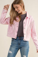 Ladda upp bild till gallerivisning, Sweet Generis Washed Rhinestone Fringe Cropped Denim Jacket
