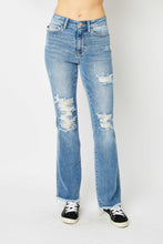 Ladda upp bild till gallerivisning, Judy Blue Distressed Raw Hem Blue Denim Bootcut Jeans
