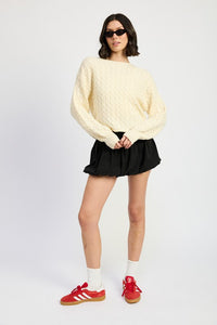 Emory Park Rolled Hem Cable Knit Cropped Sweater