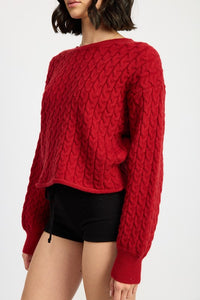 Emory Park Rolled Hem Cable Knit Cropped Sweater