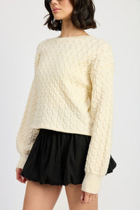 Emory Park Rolled Hem Cable Knit Cropped Sweater