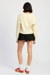 Emory Park Rolled Hem Cable Knit Cropped Sweater