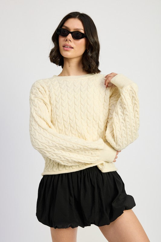 Emory Park Rolled Hem Cable Knit Cropped Sweater