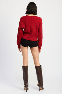 Emory Park Rolled Hem Cable Knit Cropped Sweater