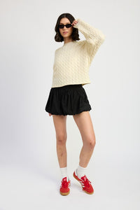 Emory Park Rolled Hem Cable Knit Cropped Sweater