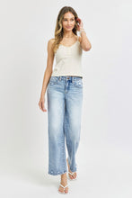 Ladda upp bild till gallerivisning, RISEN Tummy Control Blue Washed Denim Cropped Wide Leg Jeans
