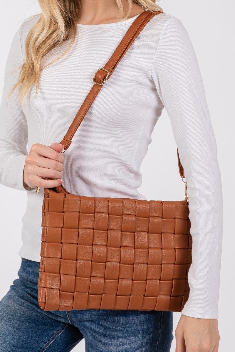 Fame Woven Vegan Leather Crossbody Bag