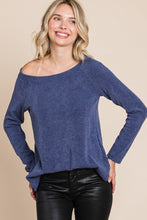 Ladda upp bild till gallerivisning, Super Lady Navy Blue Ribbed Knit Top
