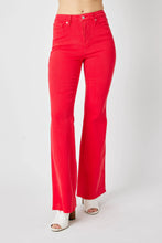 Cargar imagen en el visor de la galería, Judy Blue Tummy Control Red Garment Dyed Flared Leg Denim Jeans
