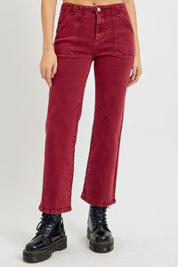 RISEN High Rise Red Denim Straight Leg Jeans