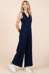 Mittoshop Sleeveless Wide Leg Blue Denim Jumpsuit